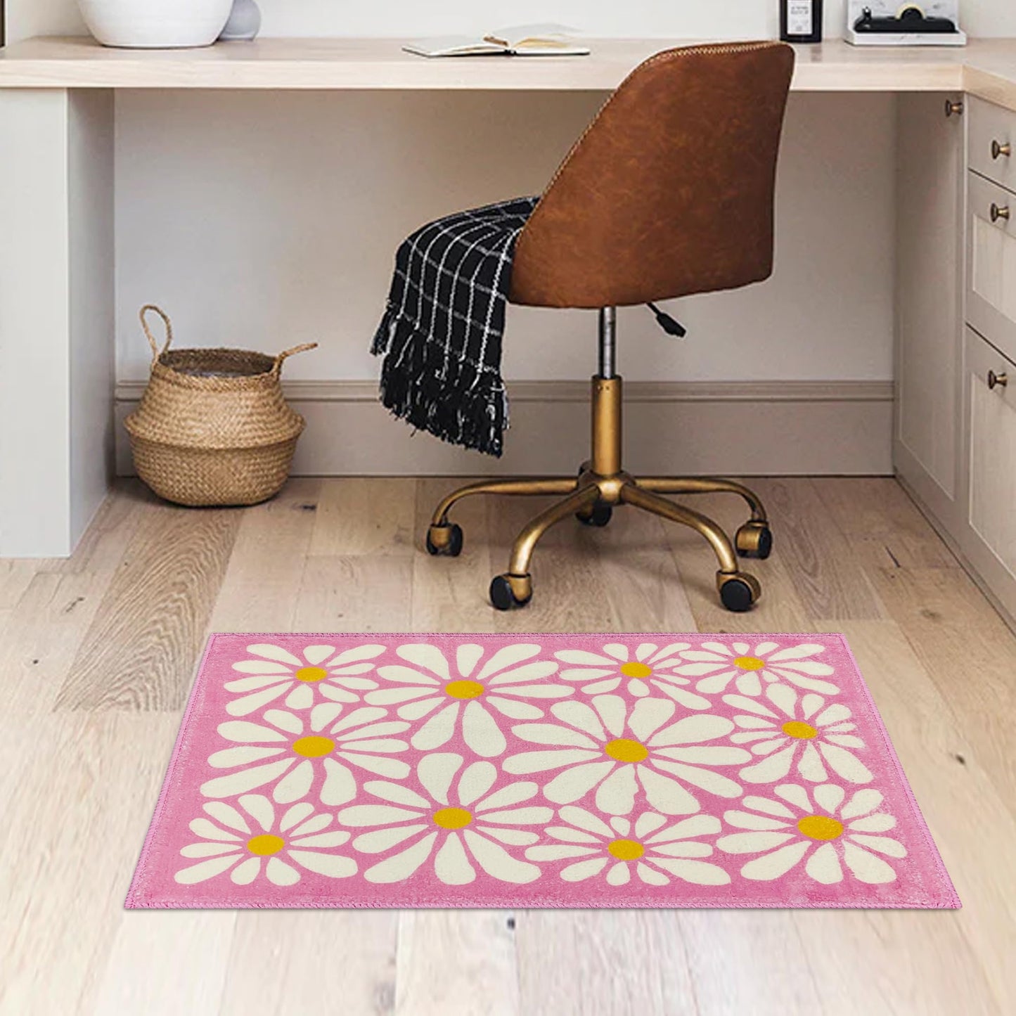 SHIYUE Office Chair Mat for Hardwood/Tile Floor Carpet, 18"x26" Computer Desk for Rolling Chairs Protector Gaming Non Slip Under TPR Backing Rug(Pink Floral)
