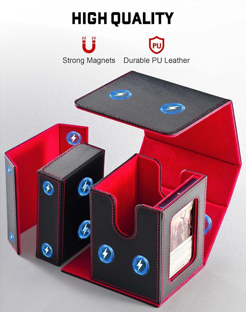 MTG Commander Deck Box - Holds 100 Double-Sleeved Cards with Dice Tray & Magnetic Card Holder | Black & Red