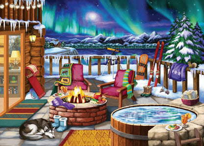 Ravensburger - Northern Lights - 500 Piece Large Format Jigsaw Puzzle - Stunning, Bold, Vivid Image of The Phenomenon - Warm Fireside Cabin - Premium Quality - Puzzles for Adults