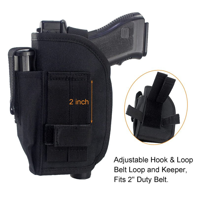 Depring Tactical Belt Holster with Mag Pouch for Handguns with Light or Laser Attachment Universal Outside The Waistband Holster Black
