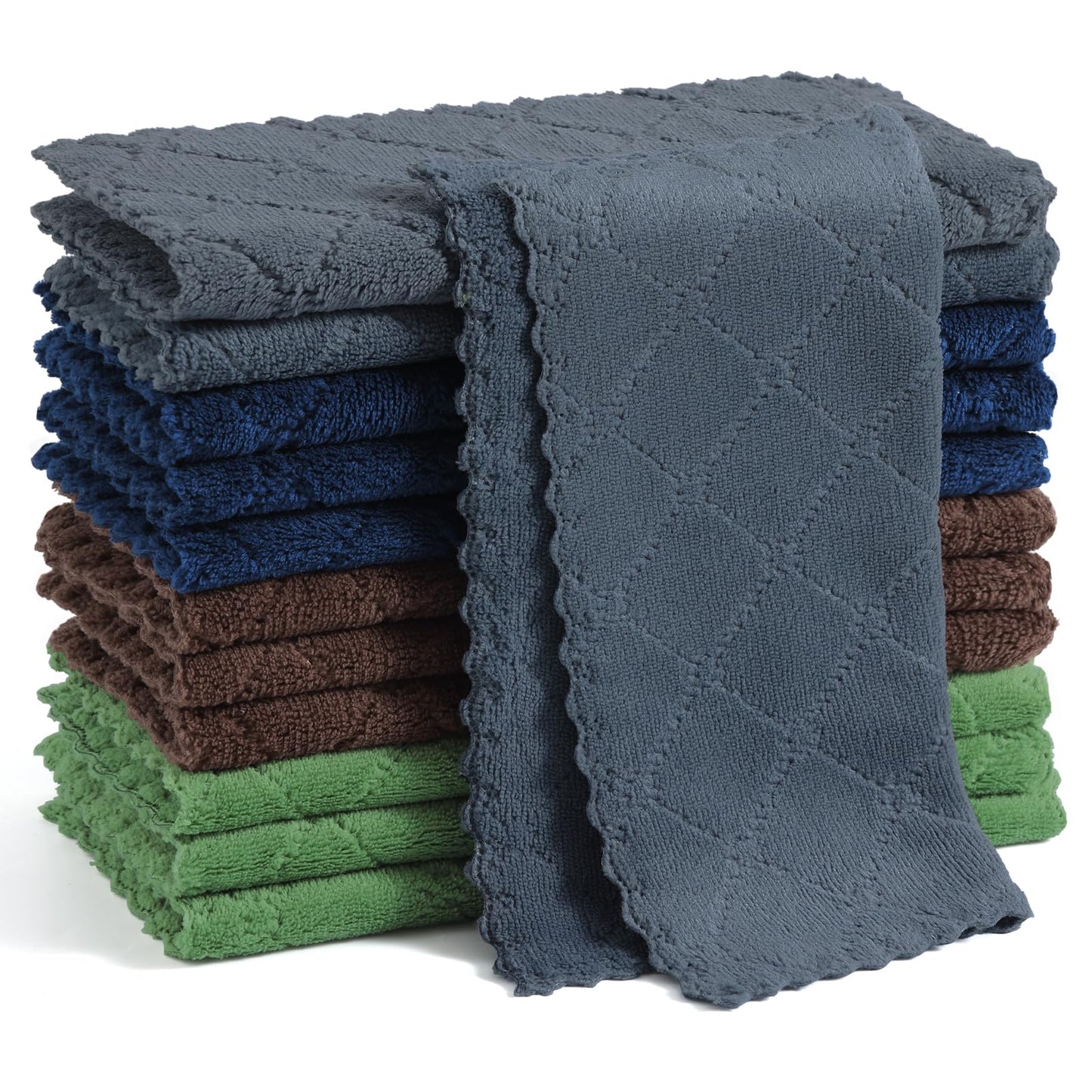 Homaxy 12 Pack Kitchen Dish Cloths (10 x 10 Inches, Grey), Super Soft and Absorbent Coral Velvet Dish Towels, Nonstick Oil Fast Drying Microfiber Cleaning Cloth, No Lint Household Dishcloths