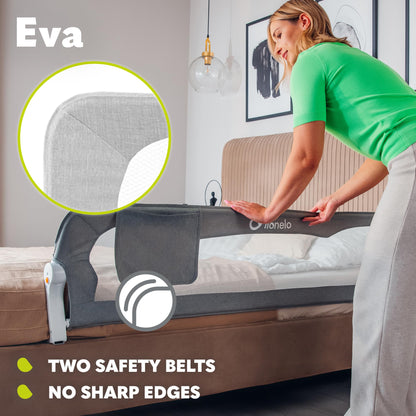 lionelo EVA Bed Rail Guard 150Lx42H cm Foldable 180° with tilt adjustment, Mesh Fabric, SecureBelt Straps Safety Barrier for Toddlers bed with Safe Lock, Storage Pocket, Durable Frame, Easy to Install