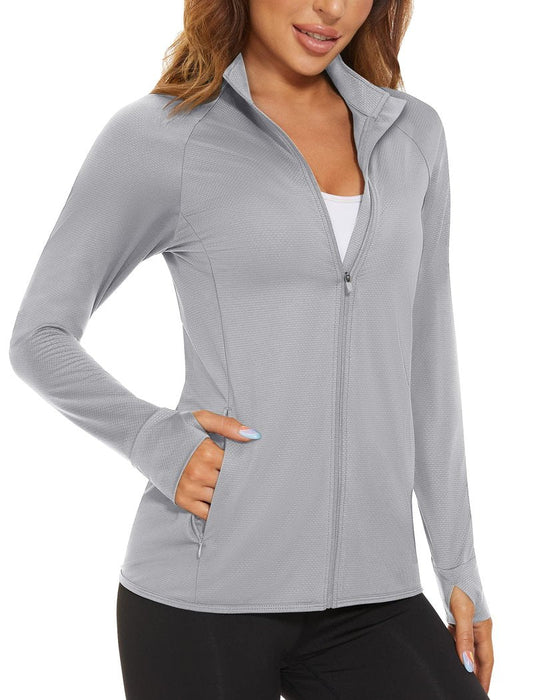 MAGCOMSEN Lightweight Jacket for Women UV Protection Long Sleeve Shirts Quick Dry Running Hiking Shirts Light Grey M