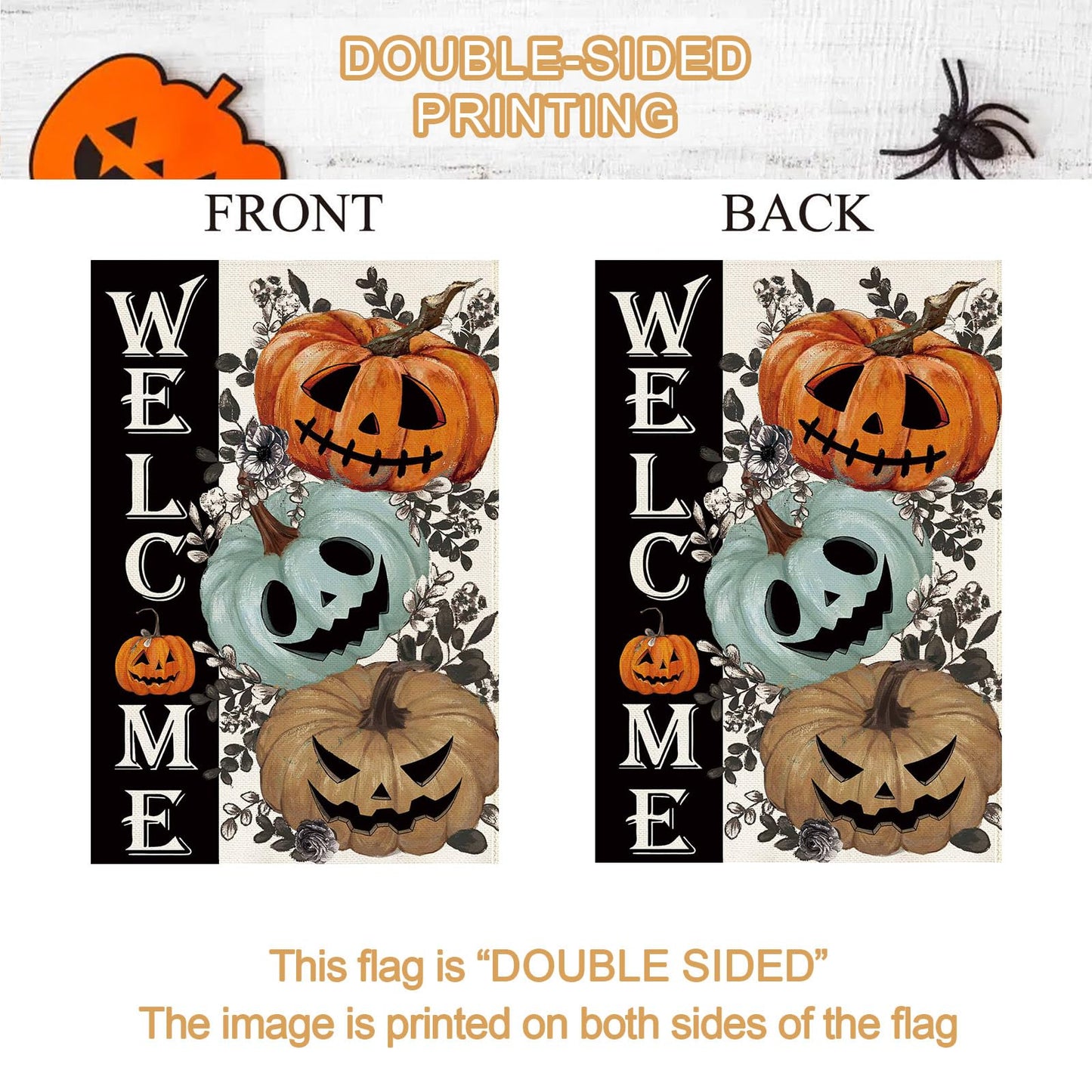 Baccessor Halloween House Flag 28 x 40 Inch Double Sided,Spooky Pumpkin Welcome Ghost Burlap Large Garden Flag Farmhouse Holiday Porch Patio Outdoor Outside Decoration