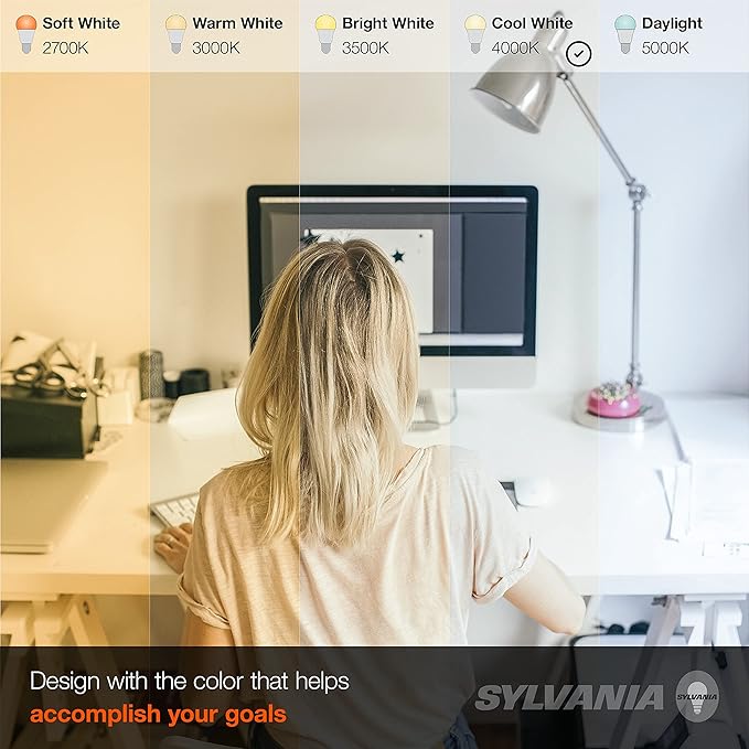 LEDVANCE Sylvania ECO LED BR30 Light Bulb, 65W = 9W, Dimmable, Frosted Finish, 650 Lumens, 4000K, Cool White - 4 Pack (41102)