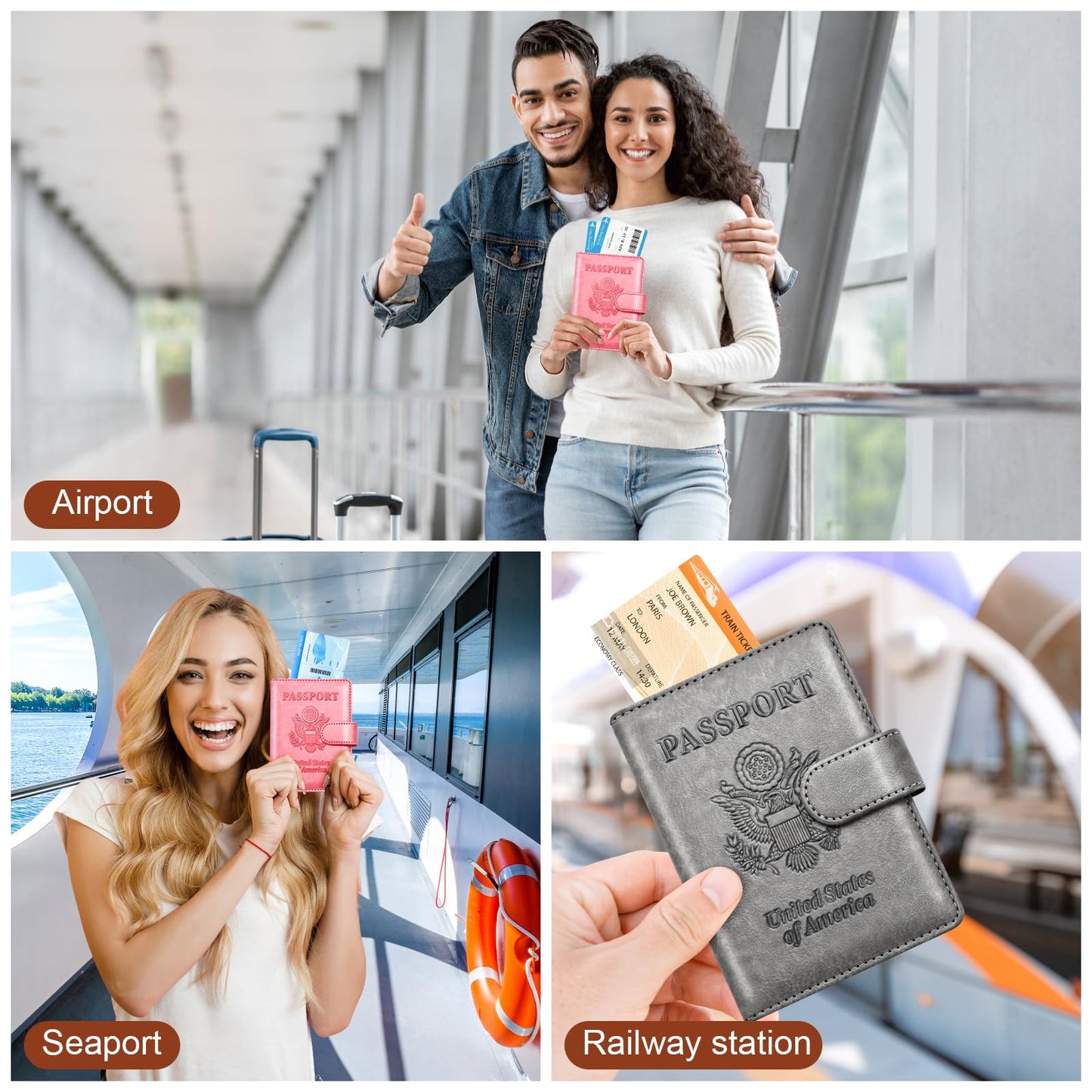 Herain Passport Holder for Travel Cruise Essentials, 2 Pcs Passport Cover Wallet Case Women Men Family, RFID Passports Book Card Holders Travel Accessorie Gifts Must Haves