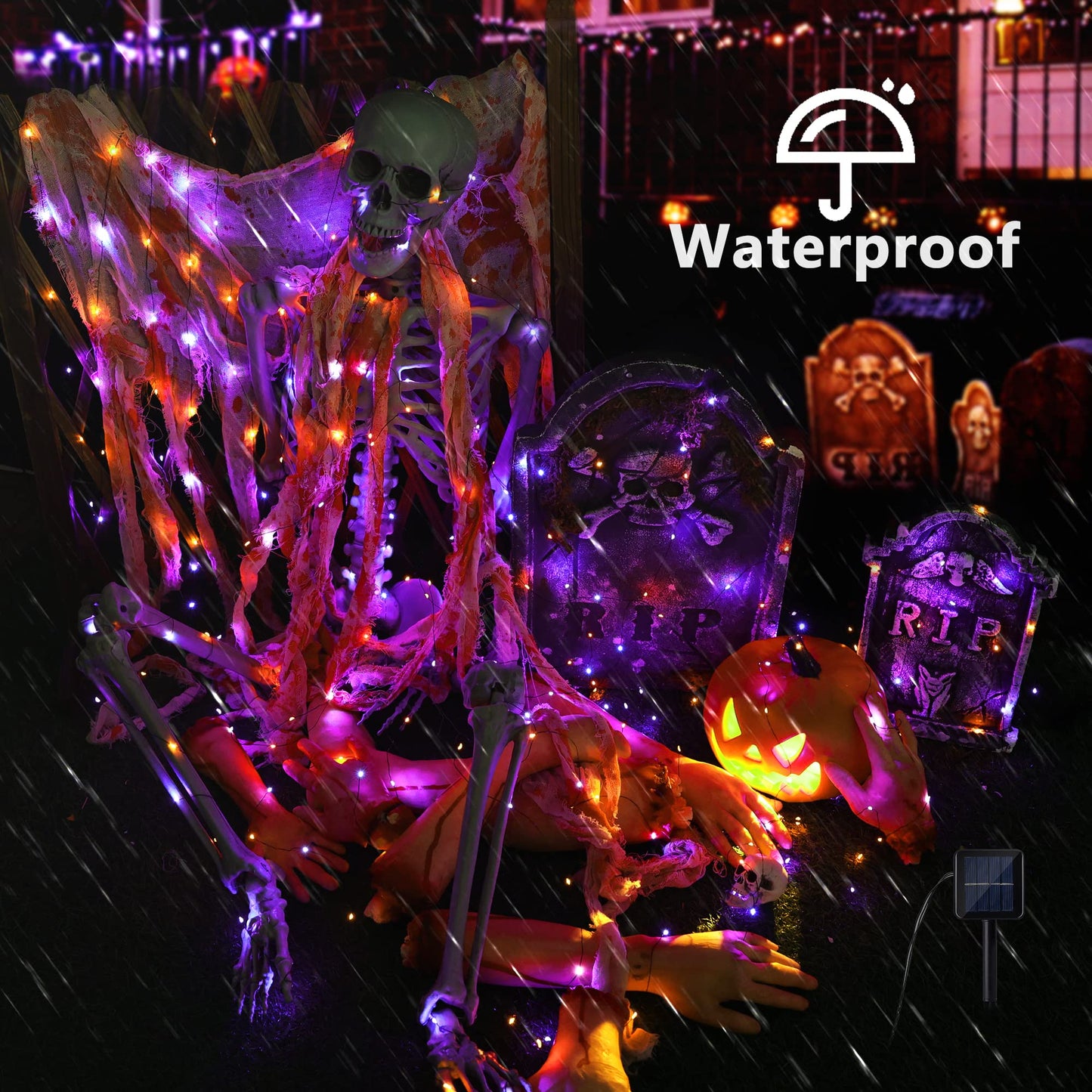 Brizled Orange & Purple Halloween Lights, 2 Pack Total 78FT 240 LED Solar Halloween Fairy Lights, 8 Modes Outdoor Orange Fairy Light, Purple Twinkle Light String Black Wire Outside Spooky Decorations