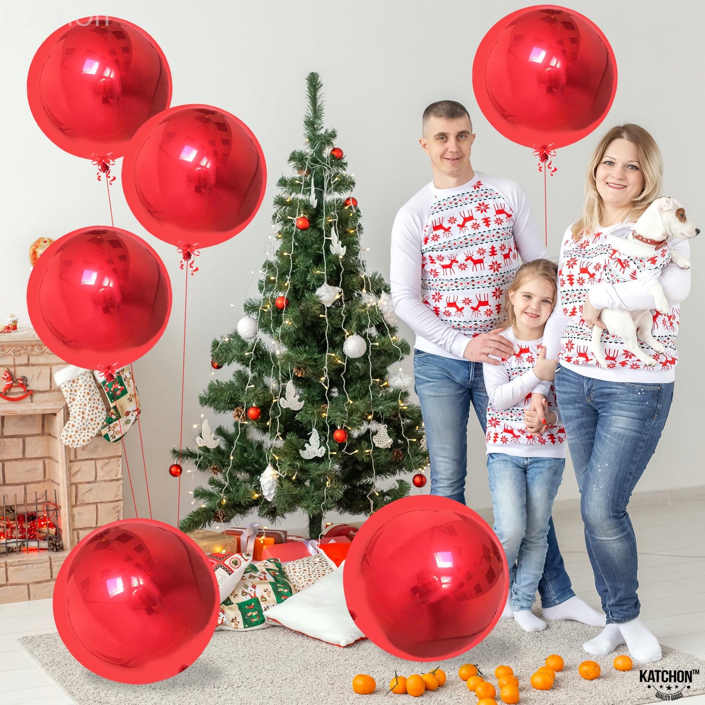 KatchOn, Red Foil Balloons - Big 22 Inch, Pack of 6 | 4D Sphere Metallic Red Balloons for Happy Birthday Decoration, Carnival Decoration, Wedding, Christmas Decorations | New Years Decorations 2026