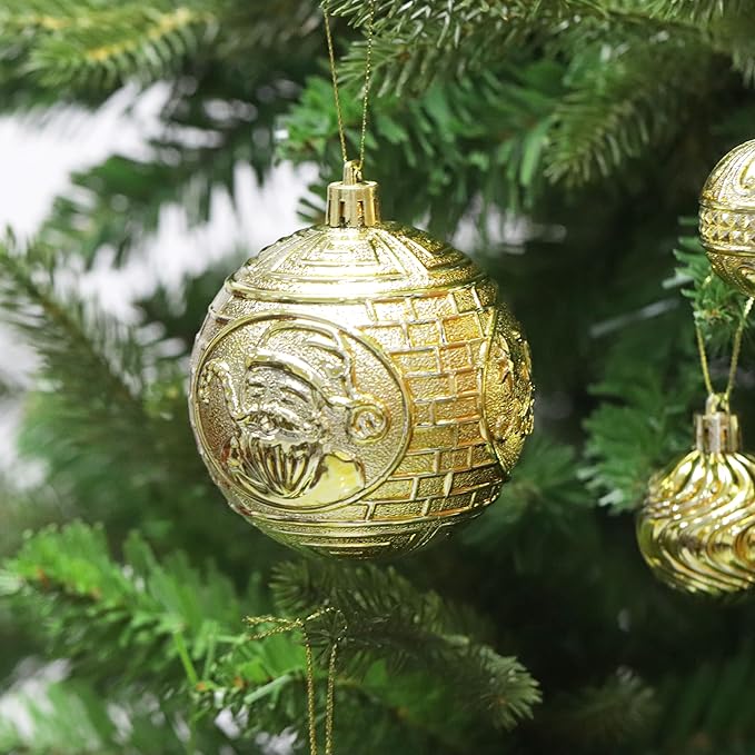 Christmas Ornaments Set with 36pcs Shatterproof Christmas Tree Decorations Multi-Size Christmas Ball Ornaments with 7 Styles Gold