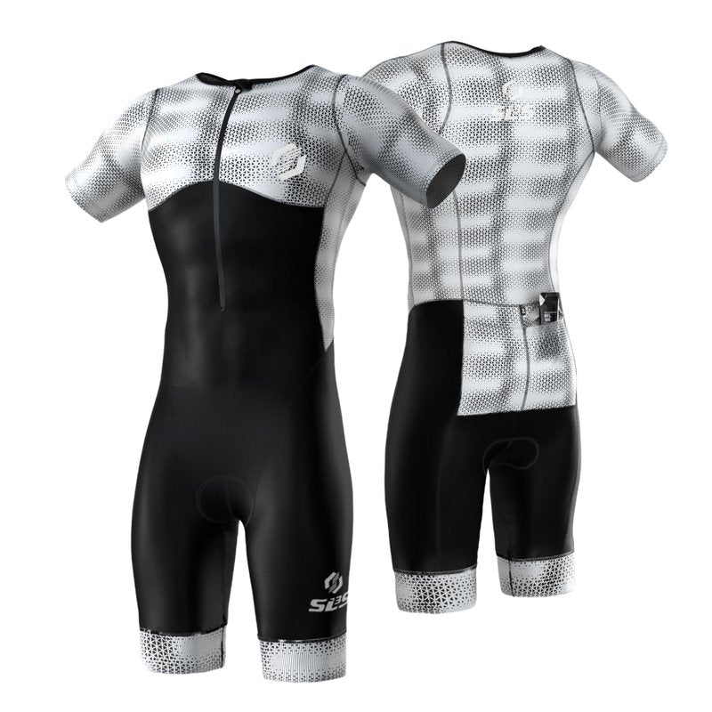 SLS3 Triathlon Suits Mens - Aerodynamic Sleeved Tri Suit Men – Lightweight Trisuit with Premium FX Fabrics - 2 Pockets (Blur, Medium)