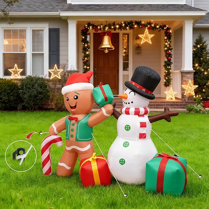 Inflatable Decoration for Inflatable Decoration in Outdoor Courtyards, Indoor Gardens, and Lawns (Gingerbread Snowman)