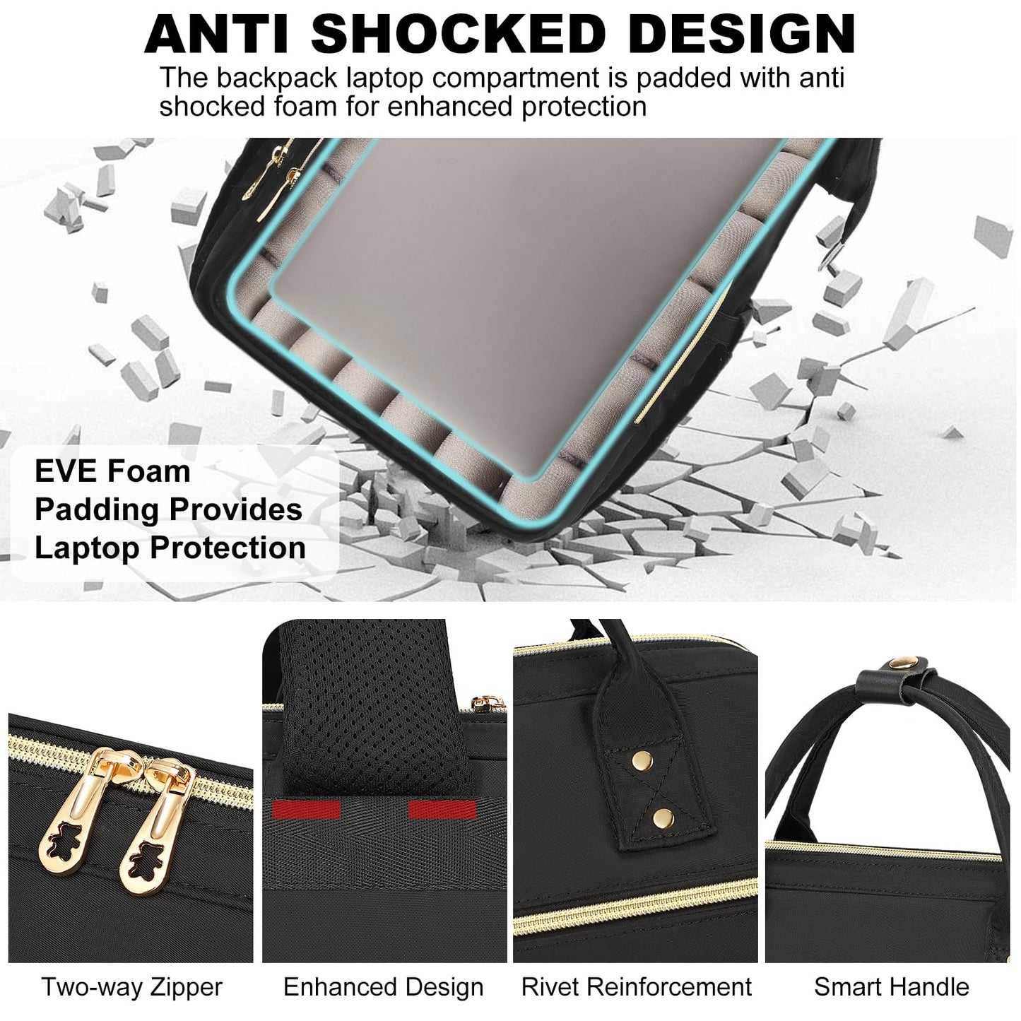 AIJIEKE Lunch Backpack for Women, 15.6 inch Laptop Backpack with Insulated Cooler Lunch Bag Set for Lunch Box Work Backpack for Travel Nurse Teacher, Black