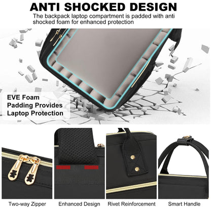 AIJIEKE Lunch Backpack for Women, 15.6 inch Laptop Backpack with Insulated Cooler Lunch Bag Set for Lunch Box Work Backpack for Travel Nurse Teacher, Black