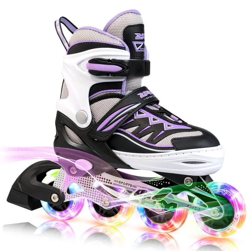2PM SPORTS Cytia Pink Girls Adjustable Illuminating Inline Skates with Light up Wheels, Fun Flashing Beginner Roller Skates for Kids (Purple, Small - Little Kids (10C-12.5C US))