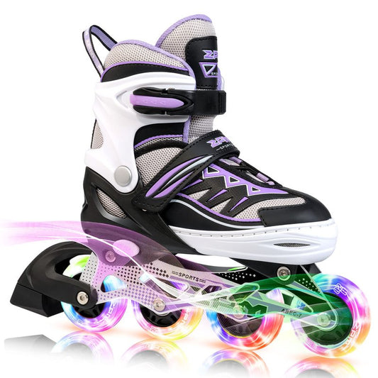 2PM SPORTS Cytia Pink Girls Adjustable Illuminating Inline Skates with Light up Wheels, Fun Flashing Beginner Roller Skates for Kids (Purple, Small - Little Kids (10C-12.5C US))