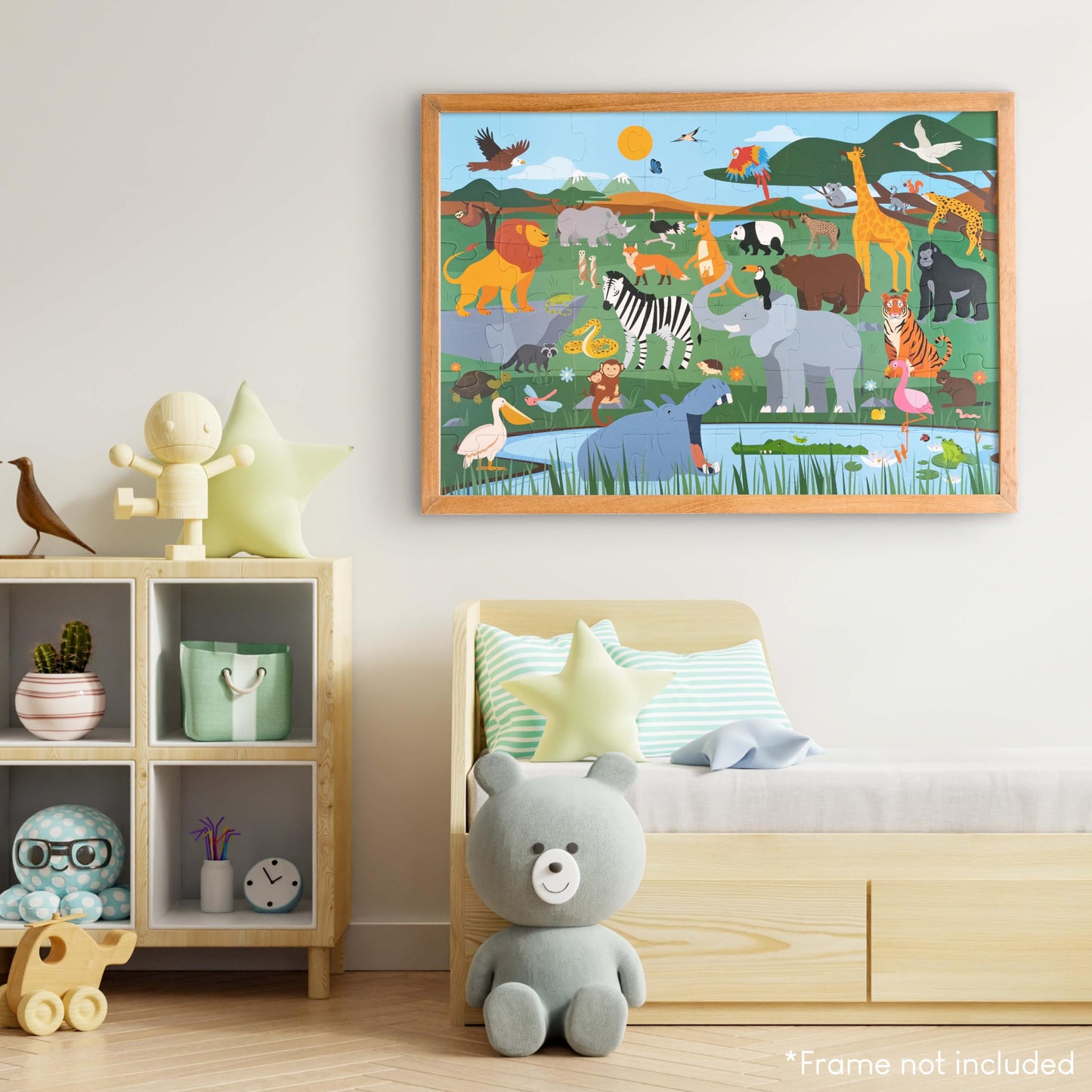 BONNYCO Giant Floor Puzzle of Jungle Animals with 48 Large Pieces. Safari Jigsaw Puzzles for Kids 36.2 x 24.4 in, Gifts for Boys and Girls, Educational Toys Ages 2-8