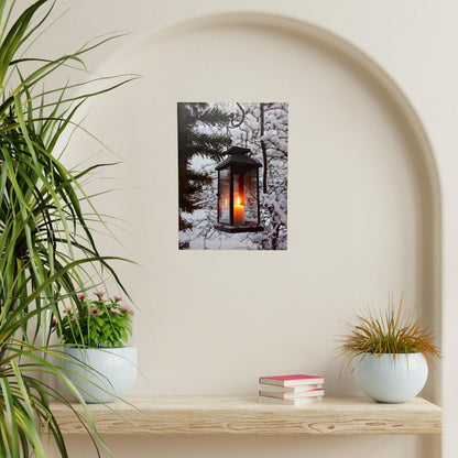 BANBERRY DESIGNS LED Wall Art - Winter Lantern Lighted Canvas - Light Up Snowy Scene With a Glowing Black Lantern - Light Up Canvas Print - Christmas Wall Art - Measures 11.75" x 15.75"