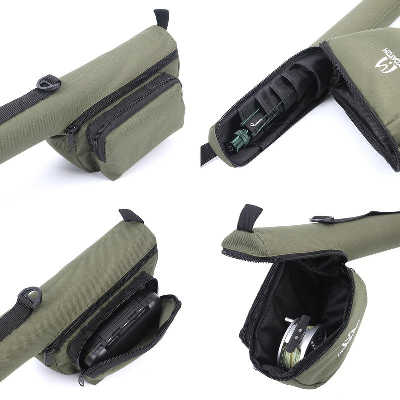 M MAXIMUMCATCH Maxcatch Fly Fishing Rod Case with Reel Pouch, Complete Protection Bag for 9FT 2/4 Piece Rods (Green, For 7.5' 4sec Fly Rod Length: 25.9'')