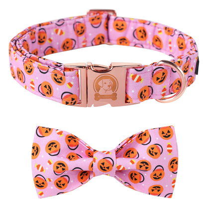 MR. CHUBBYFACE Fall Dog Collar with Bow, Halloween Thanksgiving Pumpkin Dog Collar with Bowtie, Adjustable Puppy Colar for Small Medium Large Girl Boy Male Female Pet