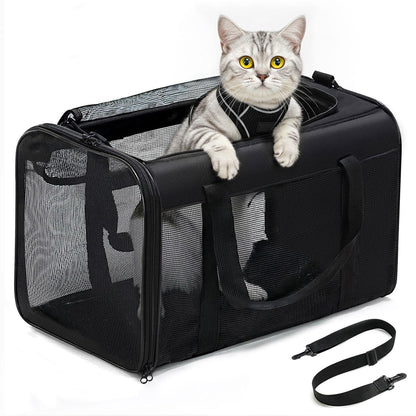 Conlun Cat Carrier Bag,Soft-Sided Pet Carriers for Dogs with 4-Sided Mesh,Airline Approved Cat Transport Carrier for Small&Medium Cats Kitten Puppy Up to 6Kg,Collapsible Cat Travel Carrier-M,Black