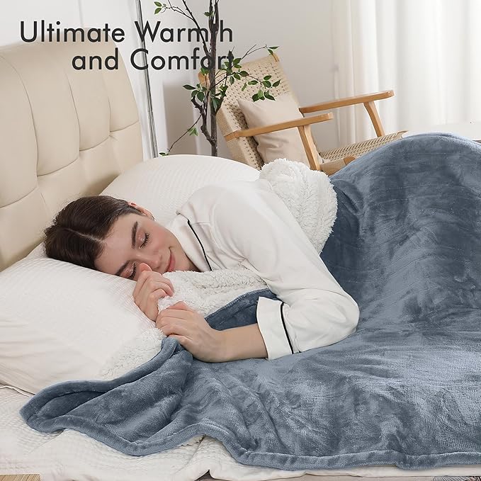 Heated Blanket Full Size, Soft Cozy Flannel Sherpa Electric Blanket with 6 Heating Levels & 1-10 Hours Auto Off, Overheat Protection, Machine Washable Plush Heating Blanket 72" x 84", Gray
