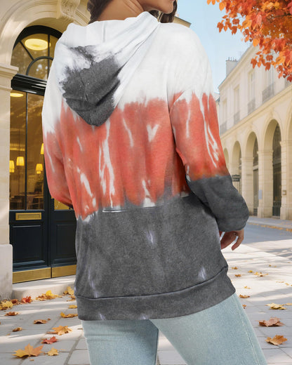 rosemia Hoodies for Women Sweatshirts Casual Long Sleeve Pullover Loose Lightweight Fall Clothes(Orange White Tie Dye,L)