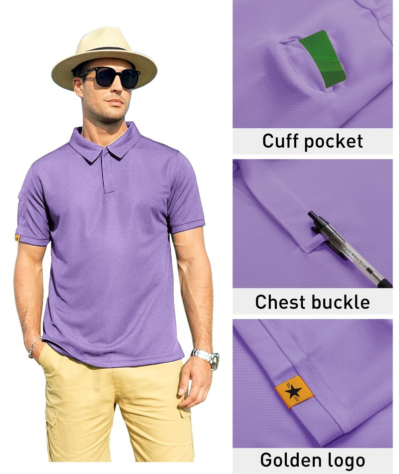 ZITY Mens Polo Shirt Short Sleeve Sports Tactical T-Shirt Athletic Golf Polos Daily Casual Stylish Collared Shirts for Men Lilac X-Large