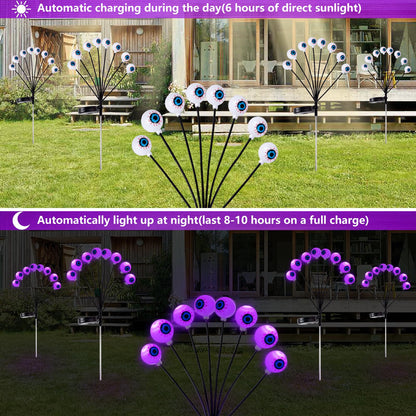 4 Pack Halloween Decorations Outdoor Lights - 32LED Solar Scary Eyeball Pathway Light Swaying by Wind, Waterproof Solar Halloween Stake Lights for Garden Porch Lawn Pathway (Purple)