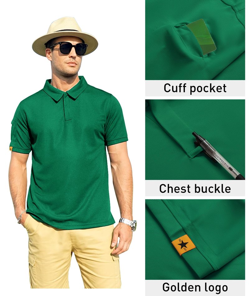 ZITY Mens Polo Shirt Short Sleeve Sports Tactical T-Shirt Athletic Golf Polos Daily Casual Stylish Collared Shirts for Men Viridian Large
