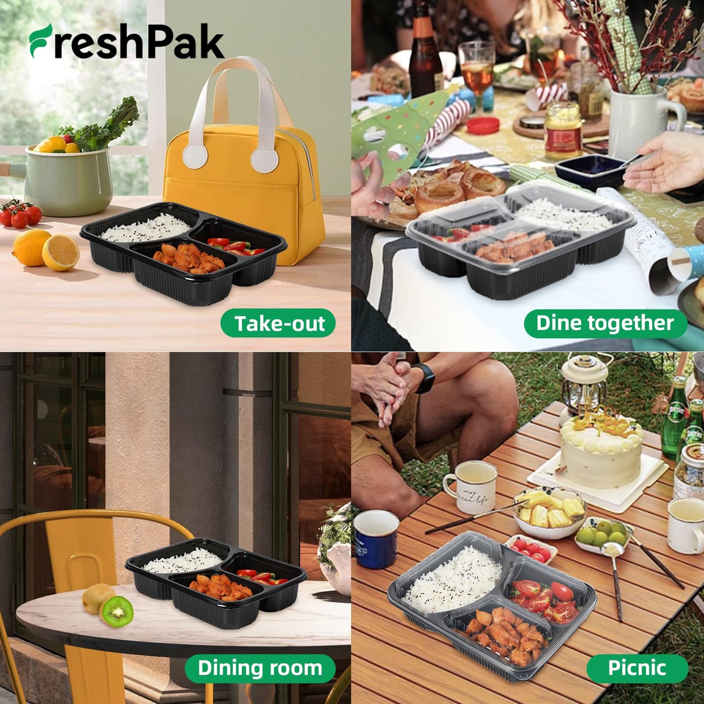 FRESHPAK Meal Prep Container, 40-Pack Leakproof To Go Boxes with Lids 38oz BPA Free Microwave and Freezer Safe Reusable Plastic Bento Boxes Ideal for Portion Control and Food Storage