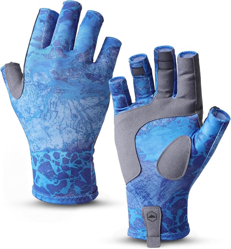 Tough Outdoors UPF 50+ Fishing Gloves - Sun Protection Kayaking Gloves for Men & Women - Lightweight Fingerless SPF Gloves for Watersports - Navy Blue