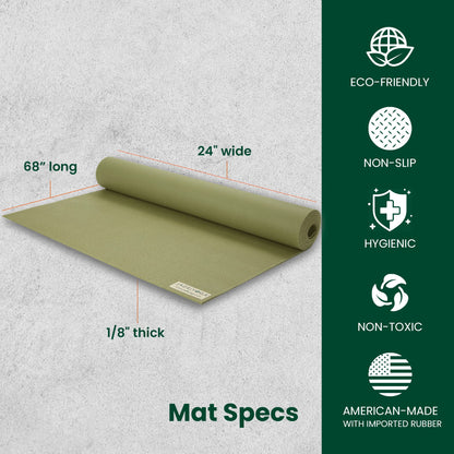 JadeYoga Travel Yoga Mat - Packable, Lightweight, & Portable Yoga Mat - Non-Slip Natural Rubber Mat for Women & Men - Great for Yoga, Home, Gym, Pilates, Fitness & Stretching (Olive Green, 68" x 24")
