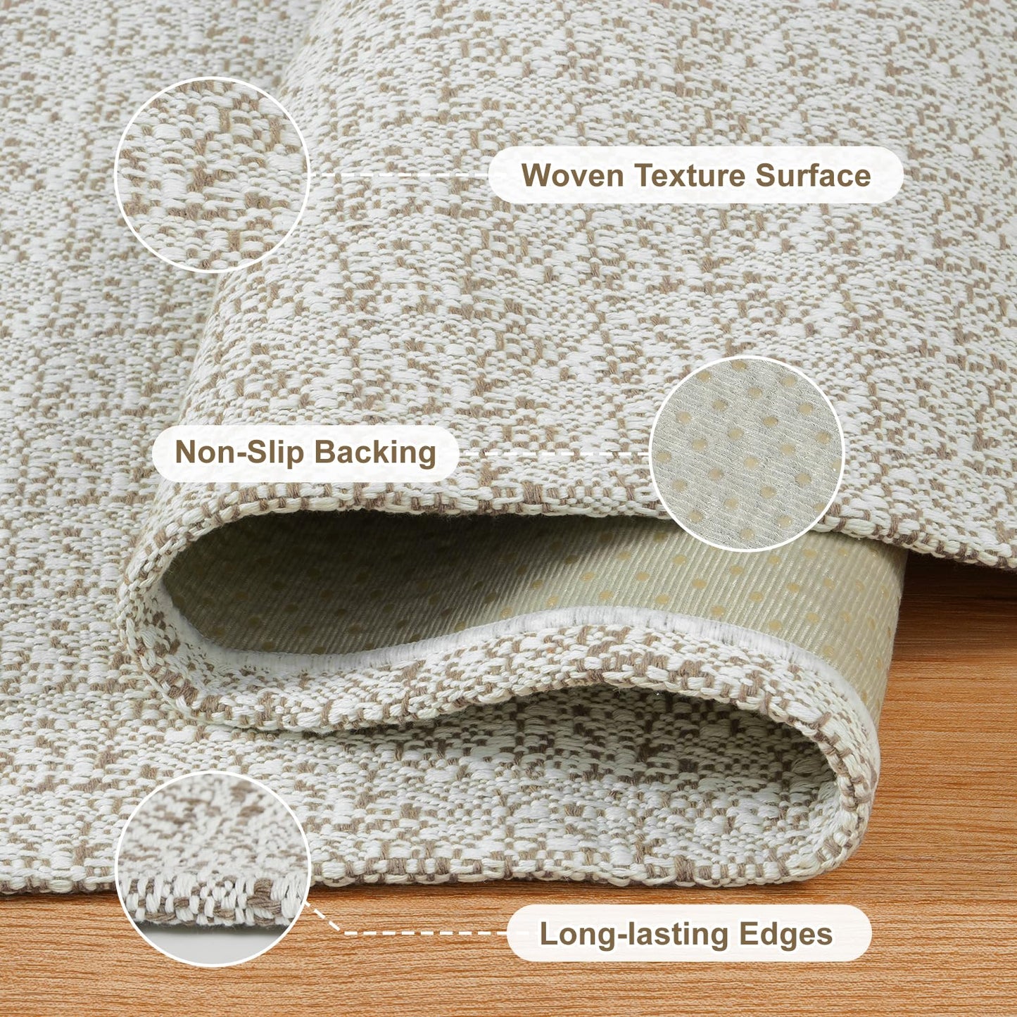 Collive Washable 2x3 Small Bathroom Rugs, Cotton Woven Rug for Entryway Tan Non Slip Indoor Doormat, Farmhouse Kitchen Carpets Boho Throw Rugs for Bedroom Entrance Front Door
