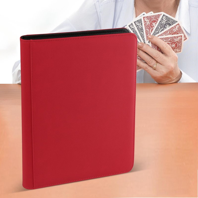 16 Pocket Ringless Side Loading Trading Card Binder, 1024 Cards PU Fixed Page Zipper Card Album for TCG Sports Game Cards, Not Fit Top Loaders (Red)