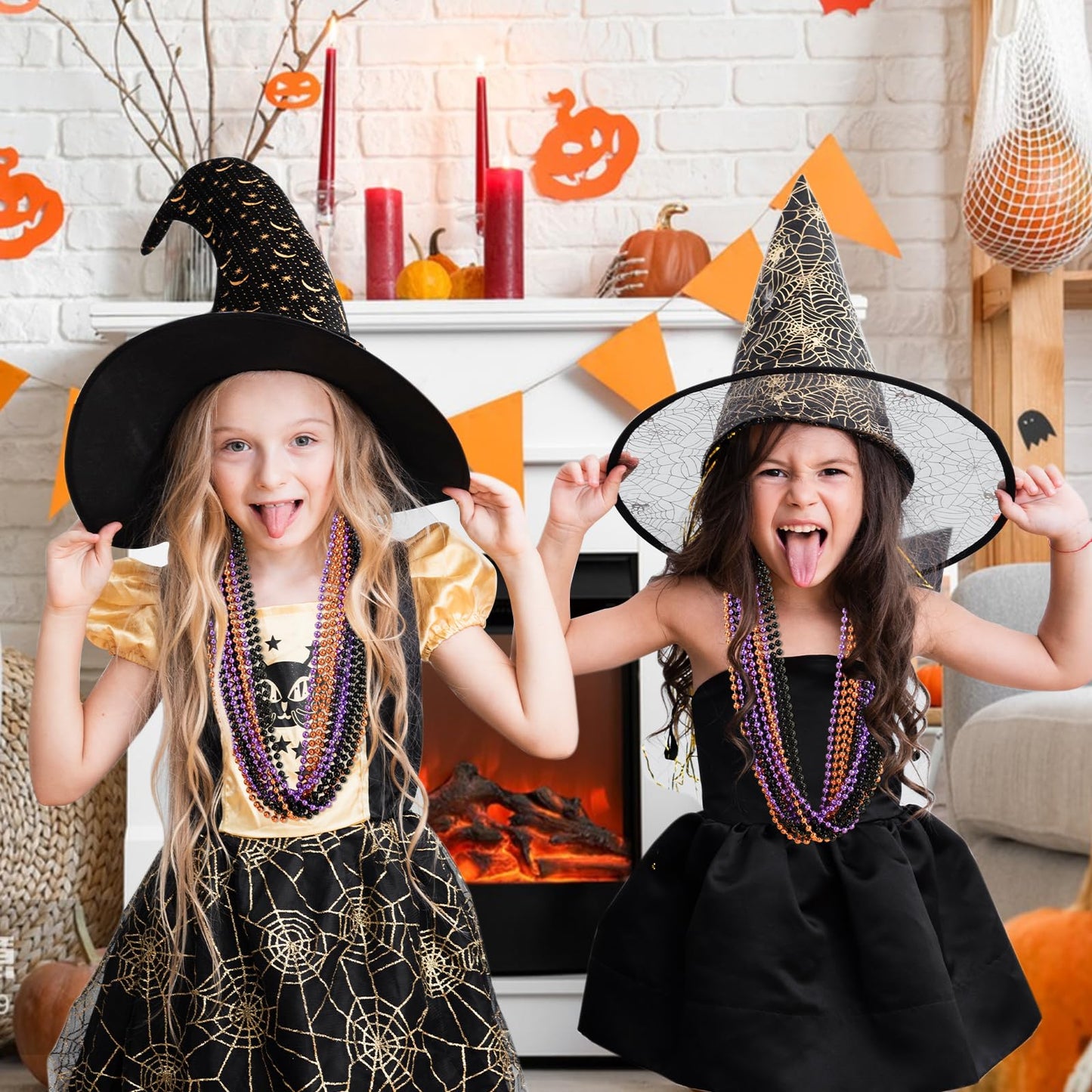 SHAOQINLIN 102PCS Halloween Bead Necklace, Purple Black Orange Bead Necklaces, 33" Metallic Beaded Party Necklaces for Halloween Parade Throws Halloween Trick or Treat Decorations