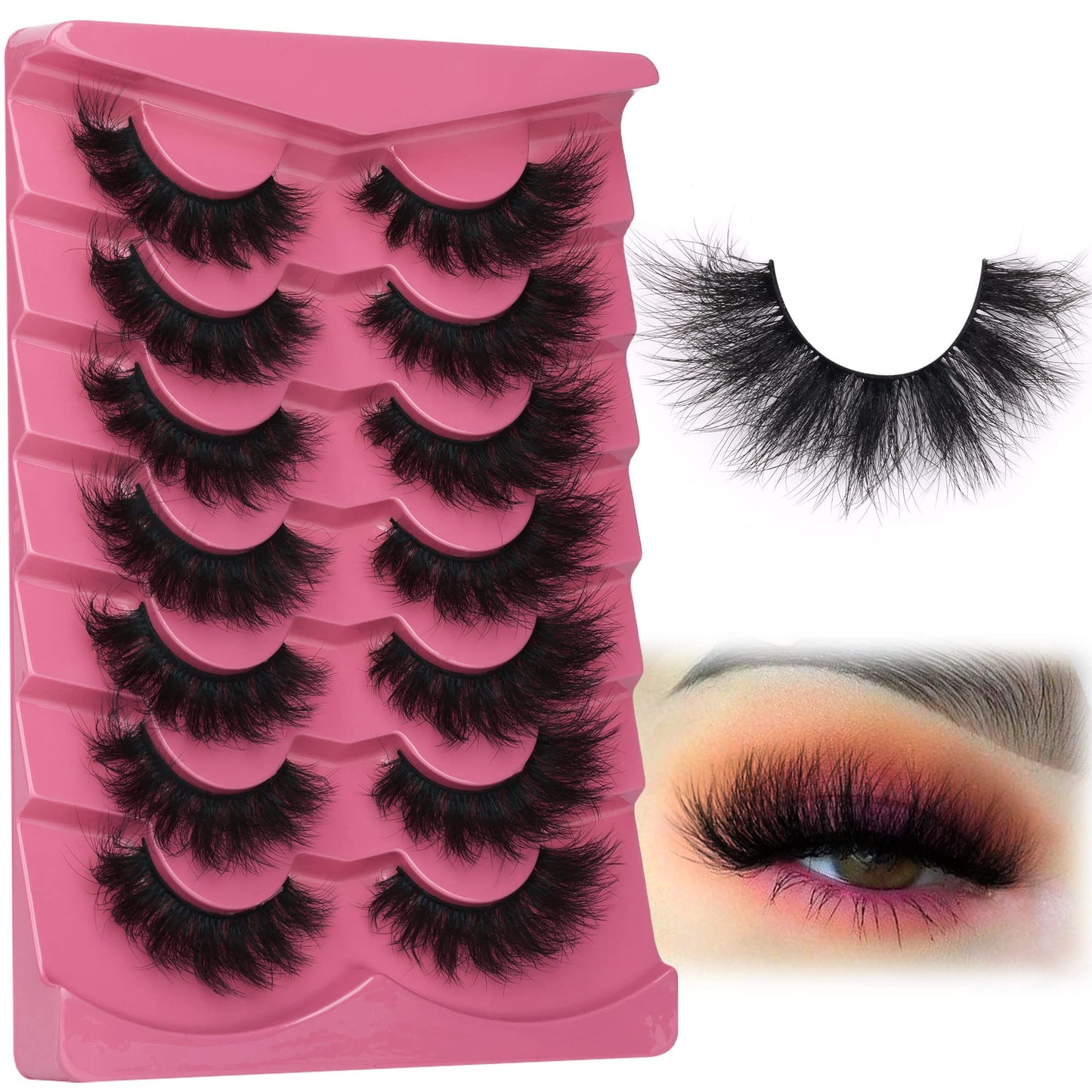 Mink Lashes 8D False Eyelashes Wispy Eye Lashes Cat-Eye Long 18 MM Dramatic FANXITON 7 Pairs Pack Volume Thick Faux Mink Lashes Multipack