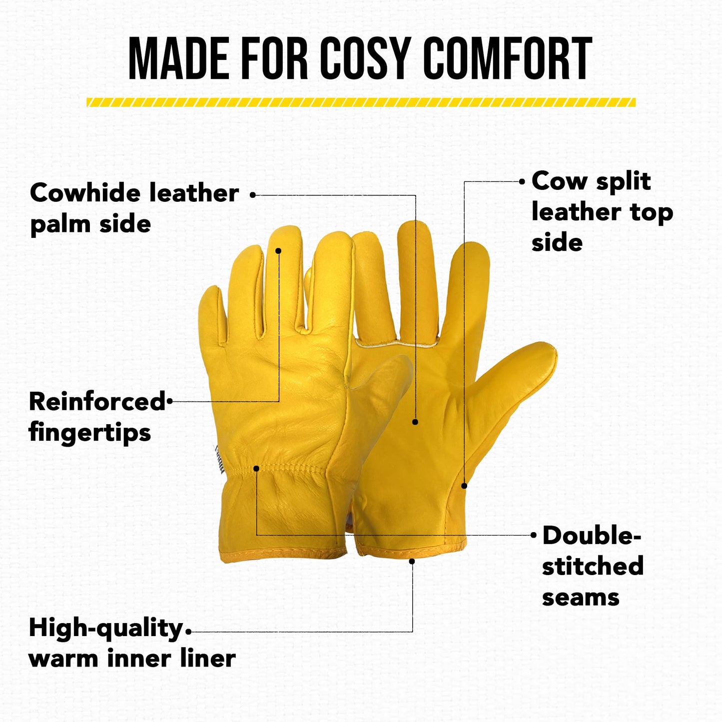 Bladez Thorn Proof Gardening Gloves for Men and Women, Large Thick Heavy Duty Cowhide Leather Palm and Top Sides, Warm Soft Inner Liner, Bramble-Proof Strong Double-Stitched (Medium Pair of 2)