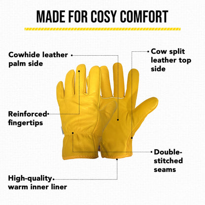 Bladez Thorn Proof Gardening Gloves for Men and Women, Large Thick Heavy Duty Cowhide Leather Palm and Top Sides, Warm Soft Inner Liner, Bramble-Proof Strong Double-Stitched (Medium Pair of 2)