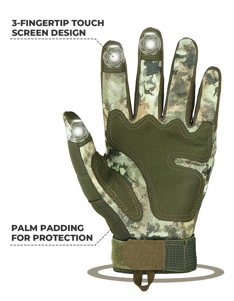 KEMIMOTO Camo Tactical Gloves for Men, Touchscreen Motorcycle Gloves with Hard Shell & Palm Padding for Sports Motorcycle Tactical Airsoft Paintball Hunting Hiking Camping Climbing (Camo,Large)