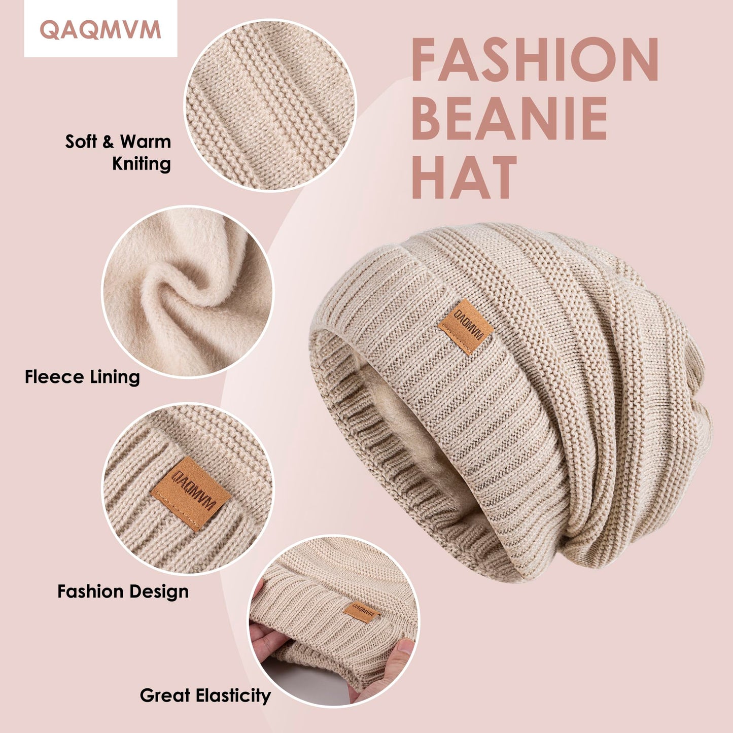 Women Beanie Hat Gloves Set Fleece Lined Winter Warm Hat Knit Touchscreen Gloves for Cold Weather