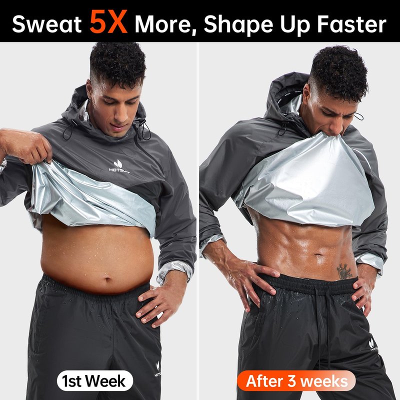 HOTSUIT Sauna Suit for Men Weight Loss Sweat Suits Sauna Jacket Pant Gym Workout, Gray, XXL