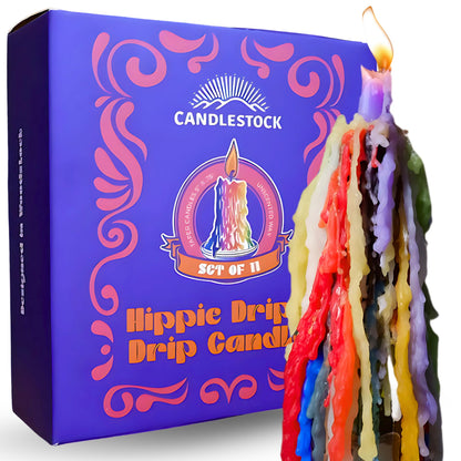 Candlestock Hippie Drippy Drip Candles - Pack of 11 Dripping Taper Candles - Wine Bottle Melting Candles (1 of Each Color)