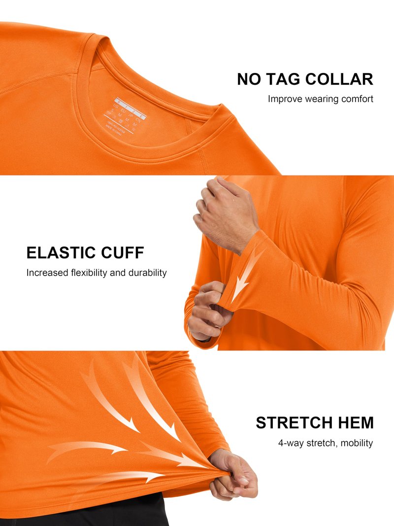 MAGCOMSEN UV Shirts for Men Rashguard Long Sleeve Sun Running Workout Fishing Hiking Quick Dry Swim UPF 50 Shirts Orange
