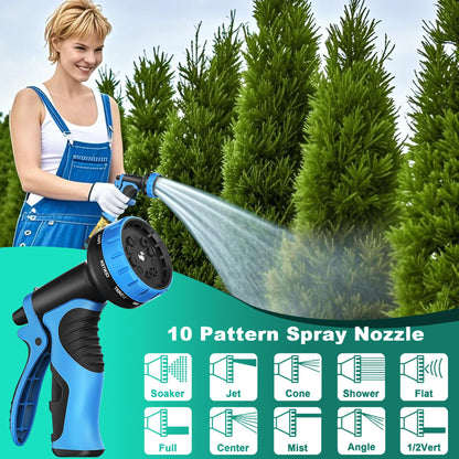 Garden Hose 100 ft, 2025 Upgarded Flexible Water Hose 100ft With 10-Pattern Spray Nozzle, Kink-Free, Lightweight, Durable, Leak-Proof Solid Brass Fittings (Black & Blue)