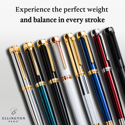 Ellington Pen Luxury Fountain Pen Set - Fountain Pens For Writing - Smooth Medium Nib - Includes Refillable Ink Converter, 3 Ink Cartridges, Gift Box - Calligraphy, Journaling, Sketching (The Stealth)