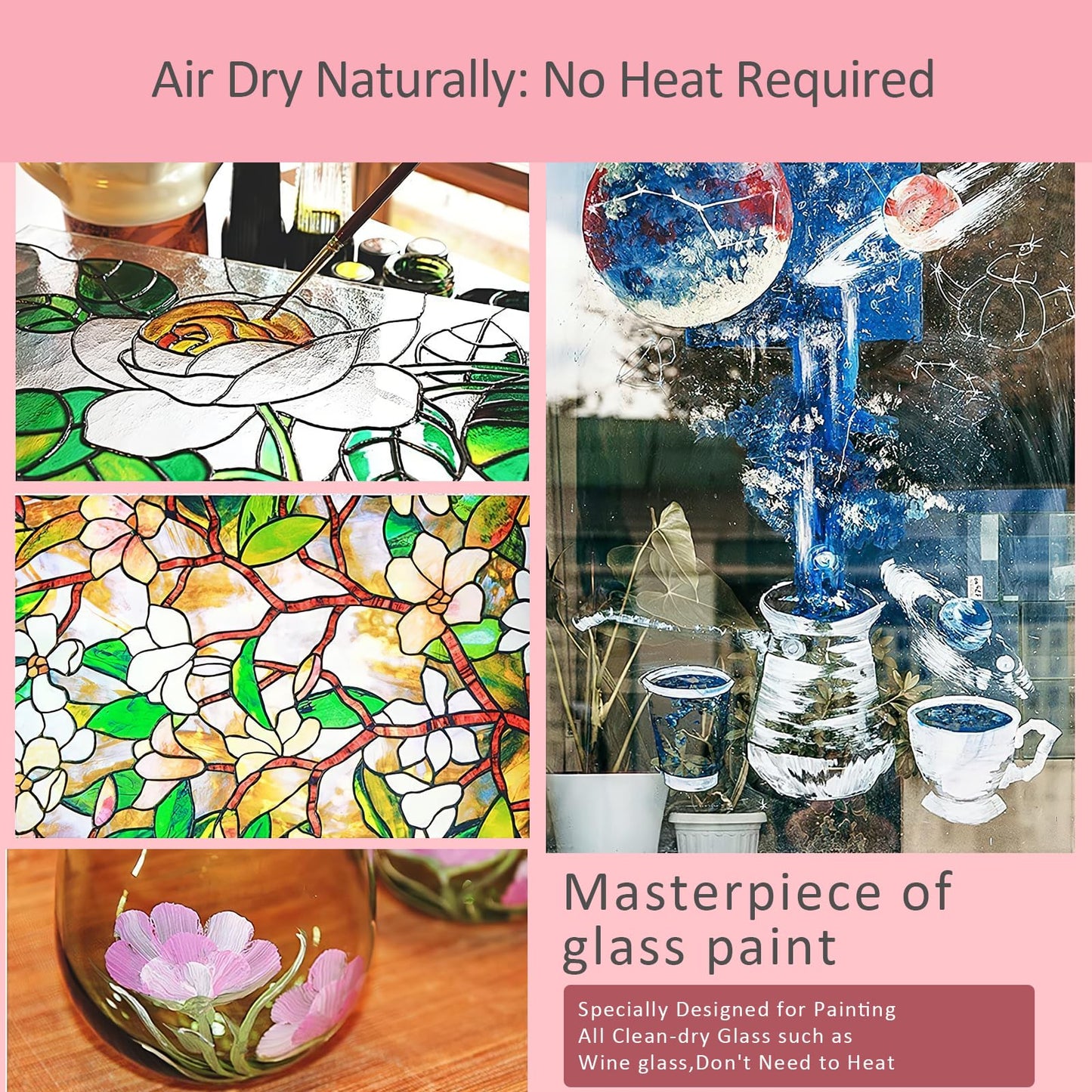 Colorful Stain Glass Paint Kit with 12 Colors, 3 Nylon Brushes, 1 Palette, Permanent Acrylic Enamel Painting Set to Create Translucent Arts on Transparent Wine Glasses, Enamel, Window and Glass