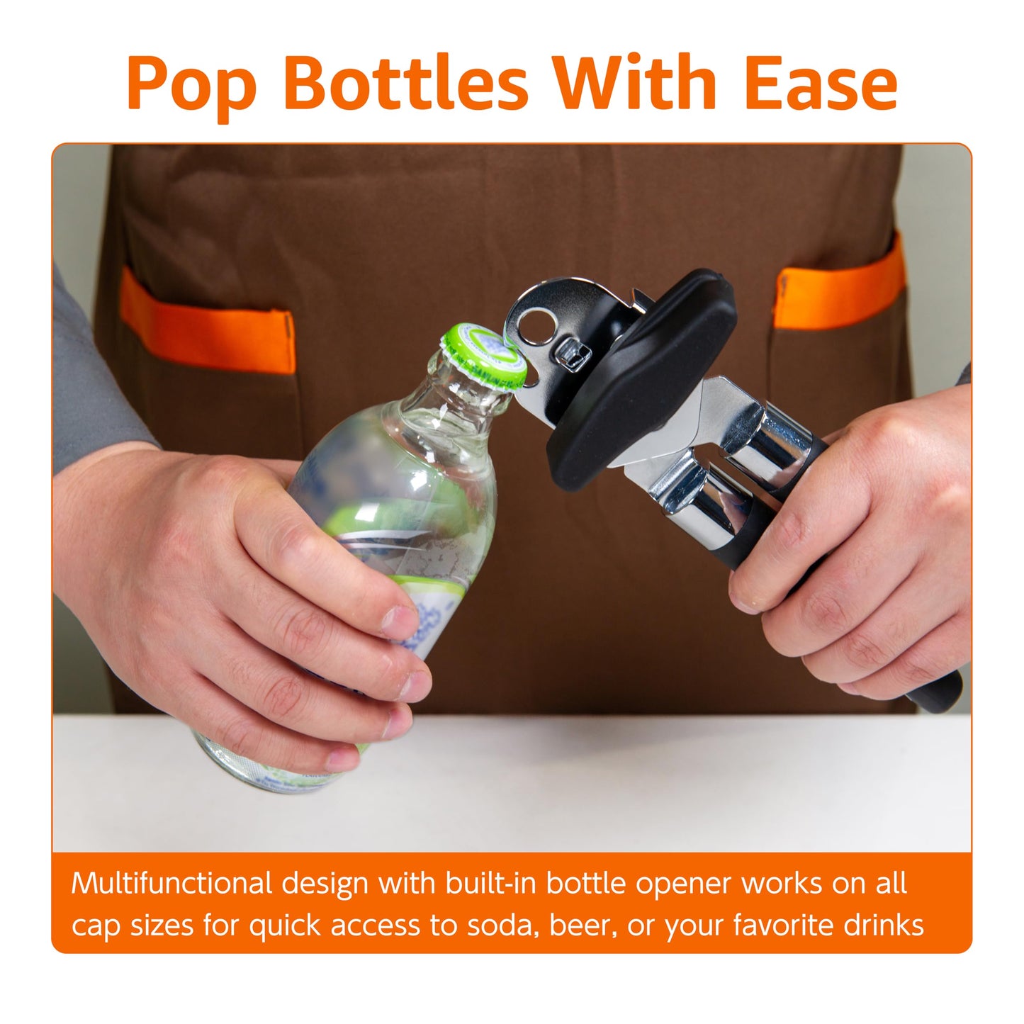 Amazon Basics Multi-function Manual Can Opener and Bottle Opener, 22 cm, Black Soft Grip Dual Handle