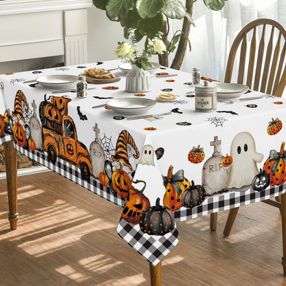Horaldaily Halloween Tablecloth 60x84 Inch Rectangular, Ghost Pumpkin Washable Table Cover for Party Picnic Dinner Decor