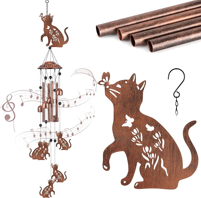 Cat Wind Chimes for Outside Metal Cat Wind Chimes Outdoor Indoors Wind Chime Garden Decor Gifts for Women Men Porch Patio Home Yard Porch Decoration