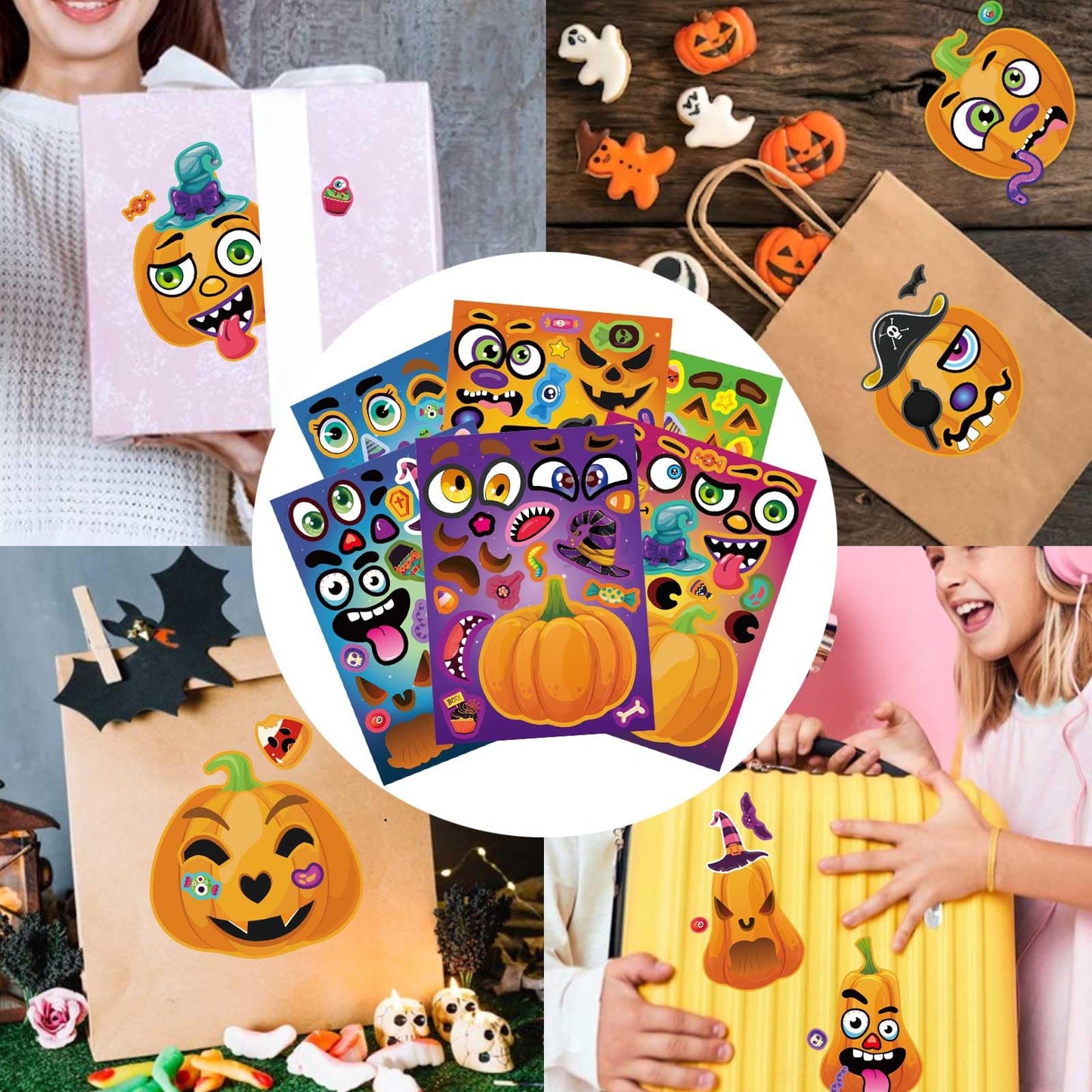 Halloween Stickers for Kids 24 Sheets Make a Pumpkin Face Stickers Pumpkin Decorating Sticker, Halloween Party Games, Make Your Own Sticker Fall Autumn Thanksgiving Party Favors Crafts